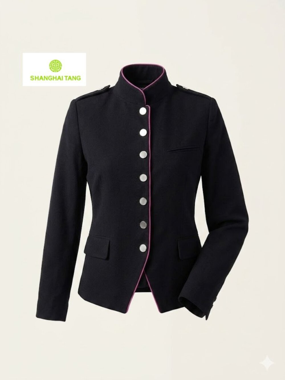 Shanghai Tang Deep Navy Suede Cotton Cashmere Blend Jacket , Size US 10